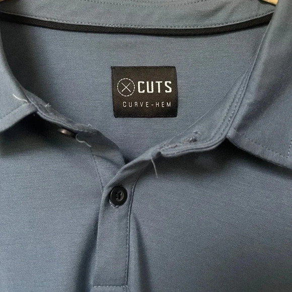 CUTS Polo curved hem river slate blue performance short sleeve shirt collar XXL - Picture 7 of 7